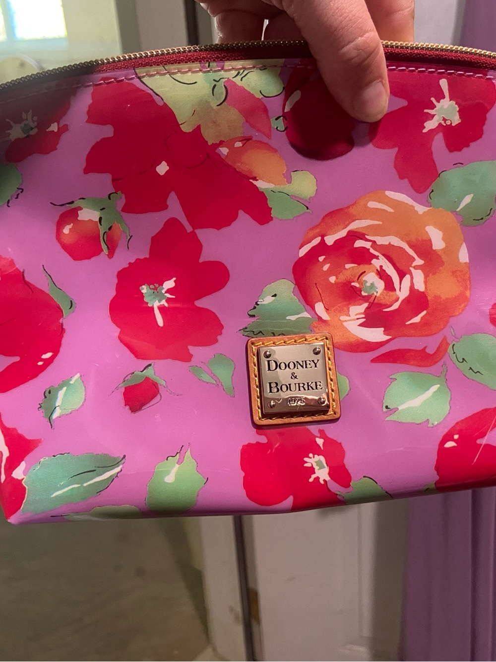 Dooney & Bourke Pink Floral Cosmetic Pouch with Gold Logo